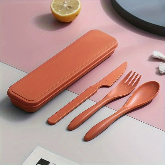 3In1 Portable Cutlery Set Reusable Home Travel Utensil Set Fork Spoon Knife with Box Dinnerware Set Picnic Camping Tableware