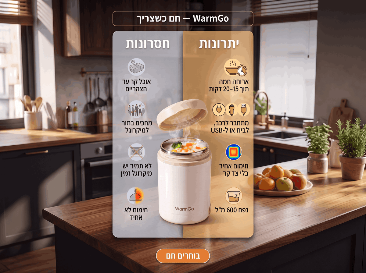 ™WarmGo - הקופסה שמחממת לך אוכל חם, בדיוק כשאתה צריך אותו